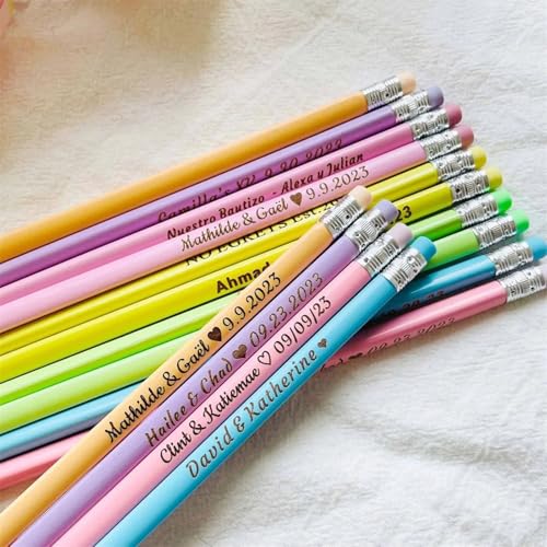 Zhongzhi Personalisierte Holzstifte, personalisierbar, Schuldekor-Stift mit Radiergummi, Hochzeitsgeschenk, Babyparty, Party, 19 cm (100 Stück) von Zhongzhi