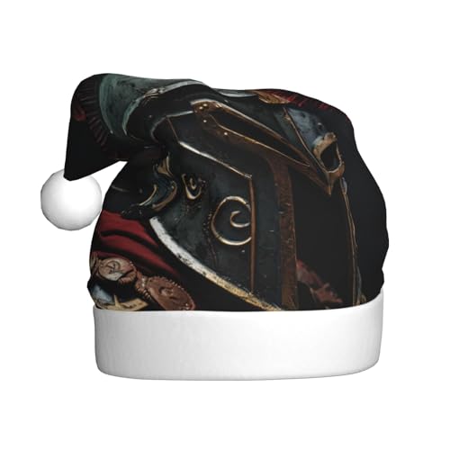 Zhuanyun Spartanischer Krieger-Helm-Druck, personalisierte Weihnachtsmütze, Weihnachtsmannmütze, Manschette, kurze Plüsch-Weihnachtsmütze für Erwachsene von Zhuanyun