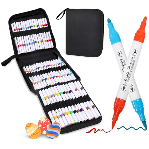 Zhufas 60pcs Acrylstifte, Doppelköpfig Acrylic Marker, Acrylstifte für Steine Wasserfest, 0.5-5mm Acrylfarben Stifte Acrylic Paint Marker Set von Zhufas