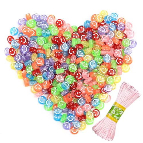 Zhujiehigh Perlen zum Auffädeln,.500 Stk Smile Perlen, transparente Farbe Bastelperlen, Bunte Acryl Perlen Smile Gesichtsperlen für Armbänder Schmuck DIY Halsketten Perlen von Zhujiehigh