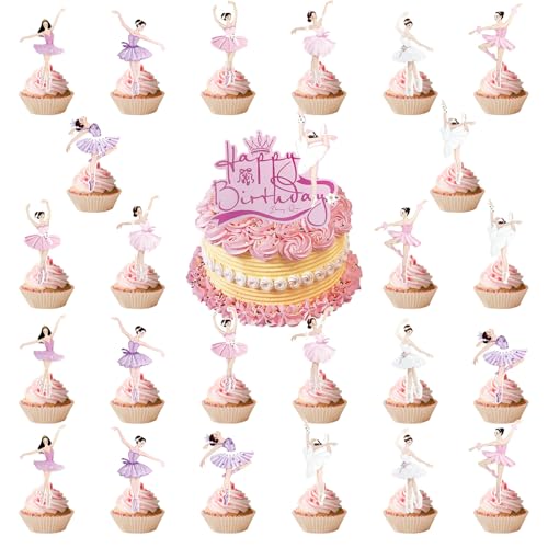 25 Stück Geburtstag Tortendeko Ballerina, Ballerina Cake Topper, Ballerina Cupcake Toppers, Tanzende Mädchen Ballerina Geburtstag Tortendeko, für Thema Ballett Mädchen Geburtstag Hochzeit von Zhuporn