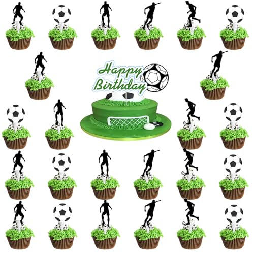 25 Stück Tortendeko Fussball, Fussball Cupcake Topper, Tortenaufleger Fußball Deko, Fußball Kuchen Toppers, Fußball Cake Topper, Fussball Party Tortenaufleger, Geschenke für Party Torten Deko von Zhuporn