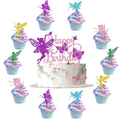 31 Stück Fee Cake Topper Tortendeko, Feen Cupcake Topper, Cupcake Picks Fee, Feen Geburtstag Deko, Happy Birthday Fee Tortendeko, Fairy Kuchen Topper für Kinder Mädchen Geburtstagsdeko von Zhuporn