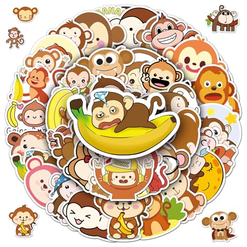 Monkey Aufkleber, 100 Stück AFFE Aufkleber, Monkey Sticker Set, Animal Monkeys Aufkleber, Niedliche Tier Stickers, Wasserdichte Vinyl Aufkleber für Scrapbook, Skateboard, Auto, Gepäck von Zhuporn