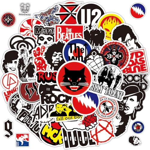 Rock Band Aufkleber, 100 Stück Classic Rock Stickers, Coole Metal Punk Musik Aufkleber, Wasserdichte Vinyl Sticker Set, für Gitarre Laptop Scrapbook Motorrad Koffer Skateboard, Teens von Zhuporn