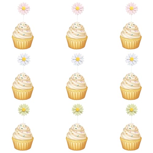 30 Stück Tortendeko Gänseblümchen, Gänseblümchen Blumen Pappbecher Kuchendeko, Geburtstag Daisy Tortendeko, Gänseblümchen Cupcake Toppers, Gänseblümchen Partydeko, für Mädchen Kinder Hochzeit von Zhuporn