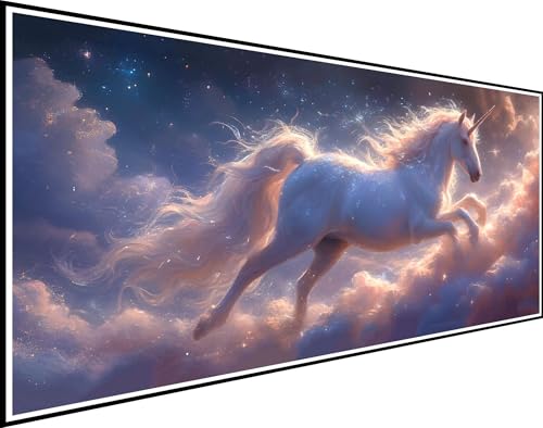 Diamond Painting Einhorn, Diamond Painting Erwachsene Wolken Diamond Painting Zubehör, DIY Vollbohrer Diamanten Malerei Stickerei Kreuzstich Bilder, für Schlafzimmer Wanddeko Geschenk 50x100cm XZ-536 von Zhynfiie