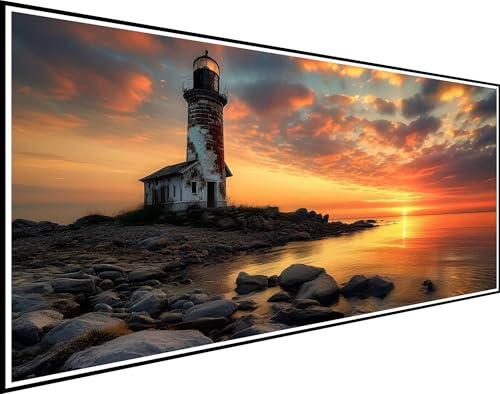 Diamond Painting Erwachsene Leuchtturm, Diamond Painting Sonnenuntergang Diamond Painting Zubehör, DIY Vollbohrer Diamanten Malerei Stickerei Kreuzstich Bilder für Wanddeko Geschenk 70x140cm XZ-608 von Zhynfiie