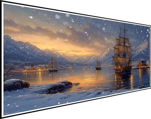 Diamond Painting Erwachsene Schneeszene, Diamond Painting Segelboot Diamond Painting Zubehör, DIY Vollbohrer Diamanten Malerei Stickerei Kreuzstich Bilder, für Schlafzimmer Wanddeko 50x100cm XZ-914 von Zhynfiie