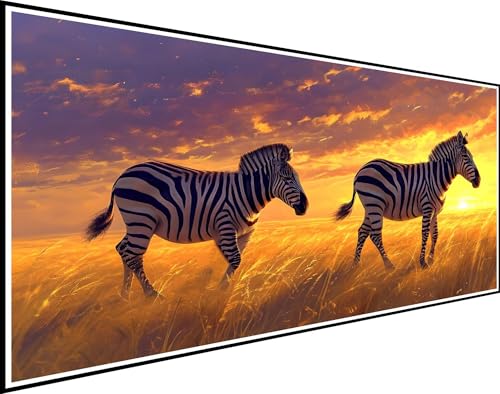 Diamond Painting Erwachsene Zebra, Diamond Painting Wiese Diamant Painting Bilder, DIY Crystal Strass Stickerei Painting Diamant Malerei Kit für Anfänger, Home Dekoration Geschenke 100x220cm XZ-609 von Zhynfiie