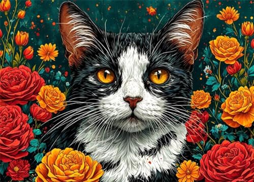 Diamond Painting Katze Diamond Painting Erwachsene Kinder,Blumen Diamond Art,5D Diamant Painting Bilder,DIY Crystal Strass Stickerei Painting Diamant Malerei Kit,Home Wall Décor 100x150cm XZ-7680 von Zhynfiie