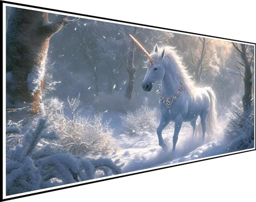 Diamond Painting Schneeszene, Diamond Painting Erwachsene Einhorn Diamond Painting Zubehör, DIY Vollbohrer Diamanten Malerei Stickerei Kreuzstich Bilder, für Schlafzimmer Wanddeko 55x110cm XZ-90 von Zhynfiie