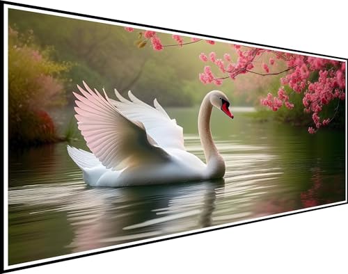 Diamond Painting Schwan, Diamond Painting Erwachsene See Diamond Painting Zubehör, DIY Vollbohrer Diamanten Malerei Stickerei Kreuzstich Bilder, für Schlafzimmer Wanddeko Frau Geschenk 50x100cm XZ-96 von Zhynfiie