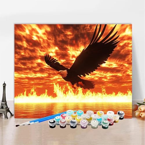 Malen Nach Zahlen Adler Malen Nach Zahlen Erwachsene Flamme,Paint by Numbers ab 7 Jahre Mädchen - DIY Malen-Nach-Zahlen Erwachsene Mit 3 Pinsel,Bastelset Erwachsene für Wanddeko 100x150cm XZ-388 von Zhynfiie