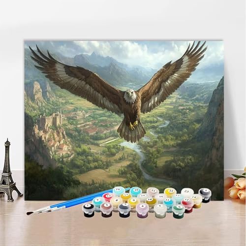 Malen Nach Zahlen Erwachsene Adler, Malen Nach Zahlen Berg DIY Handgemalt Ölgemälde Kit, Paint by Numbers Adult Mit Pinseln und Acrylfarbe, Kreative Heimdekoration, Female Geschenk 100x150cm XZ-401 von Zhynfiie