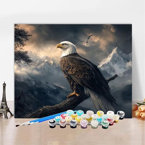 Malen Nach Zahlen Erwachsene Adler, Malen Nach Zahlen Schneeberg DIY Handgemalt Ölgemälde Kit, Paint by Numbers Adult Mit Pinseln und Acrylfarbe, Kreative Heimdekoration 90x120cm Ohne Rahmen XZ-385 von Zhynfiie