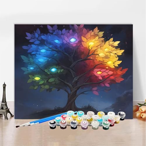 Malen Nach Zahlen Erwachsene Bunt, Malen Nach Zahlen Baum DIY Handgemalt Ölgemälde Kit, Paint by Numbers Adult Mit Pinseln und Acrylfarbe, Kreative Heimdekoration Geschenk 100x150cm Ohne Rahmen XZ-53 von Zhynfiie