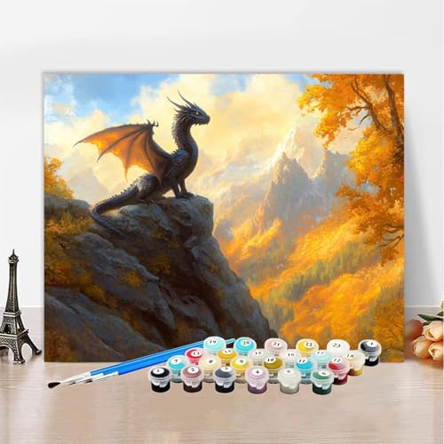 Malen Nach Zahlen Erwachsene Drachen, Malen Nach Zahlen Cliff DIY Handgemalt Ölgemälde Kit, Paint by Numbers Adult Mit Pinseln und Acrylfarbe, Kreative Heimdekoration 100x150cm Ohne Rahmen XZ-399 von Zhynfiie