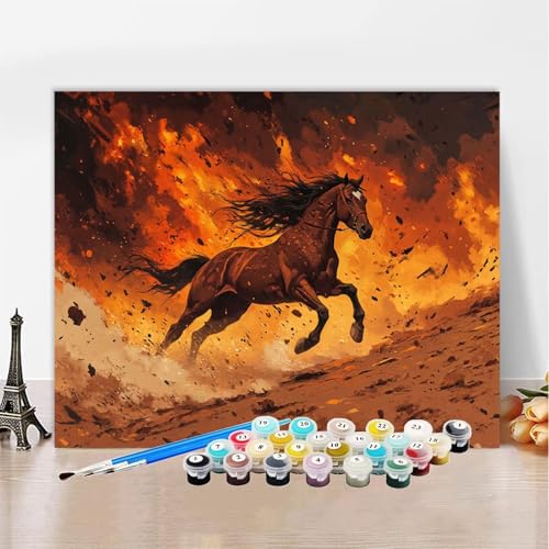 Malen Nach Zahlen Erwachsene Flamme, Malen Nach Zahlen Pferd DIY Handgemalt Ölgemälde Kit, Paint by Numbers Adult Mit Pinseln und Acrylfarbe, Kreative Heimdekoration, Female Geschenk 90x120cm XZ-391 von Zhynfiie