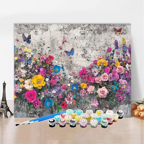 Malen Nach Zahlen Erwachsene Schmetterling, Malen Nach Zahlen Rose DIY Handgemalt Ölgemälde Kit, Paint by Numbers Adult Mit Pinseln und Acrylfarbe, Kreative Heimdekoration 90x120cm Ohne Rahmen XZ-361 von Zhynfiie