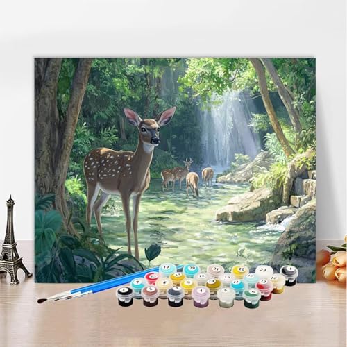 Malen Nach Zahlen Erwachsene Sikahirsch, Malen Nach Zahlen Wald DIY Handgemalt Ölgemälde Kit, Paint by Numbers Adult Mit Pinseln und Acrylfarbe, Kreative Heimdekoration 90x120cm Ohne Rahmen XZ-393 von Zhynfiie