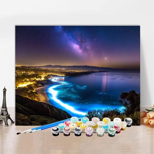 Malen Nach Zahlen Erwachsene Strand, Malen Nach Zahlen Galaxis DIY Handgemalt Ölgemälde Kit, Paint by Numbers Adult Mit Pinseln und Acrylfarbe, Kreative Heimdekoration 100x150cm Ohne Rahmen XZ-381 von Zhynfiie