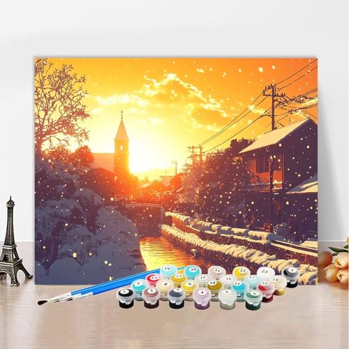 Malen Nach Zahlen Japan Malen Nach Zahlen Erwachsene Sonnenuntergang, Paint by Numbers ab 7 Jahre Mädchen - DIY Malen-Nach-Zahlen Erwachsene Bastelset Mit Pinseln für Wanddeko Geschenk 70x100cm XZ-48 von Zhynfiie