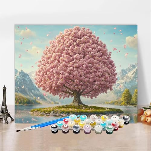 Malen Nach Zahlen Kirschblüten Malen Nach Zahlen Erwachsene Kleine Insel, Paint by Numbers ab 7 Jahre Mädchen - DIY Malen-Nach-Zahlen Erwachsene Bastelset für Wanddeko Frau Geschenk 90x120cm XZ-358 von Zhynfiie