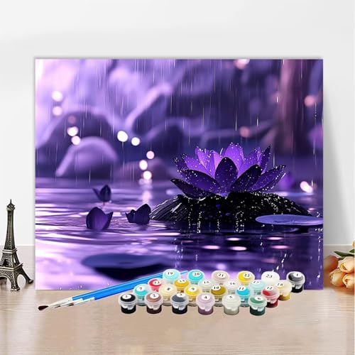 Malen Nach Zahlen Lotus Malen Nach Zahlen Erwachsene Wassertropfen, Paint by Numbers ab 7 Jahre Mädchen - DIY Malen-Nach-Zahlen Erwachsene Bastelset Mit Pinseln für Wanddeko Geschenk 100x150cm XZ-382 von Zhynfiie