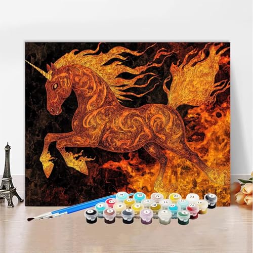 Malen Nach Zahlen Pferd Malen Nach Zahlen Erwachsene Flamme,Paint by Numbers ab 7 Jahre Mädchen - DIY Malen-Nach-Zahlen Erwachsene Mit Pinsel,Bastelset Erwachsene für Wanddeko Geschenk 90x120cm XZ-390 von Zhynfiie