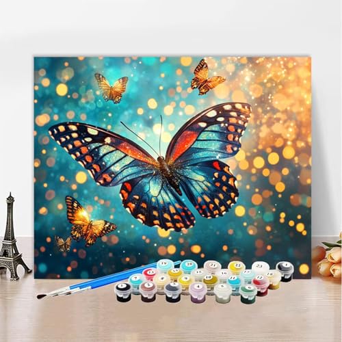 Malen Nach Zahlen Schmetterling Malen Nach Zahlen Erwachsene Sternenhimmel, Paint by Numbers ab 7 Jahre Mädchen - DIY Malen-Nach-Zahlen Erwachsene Bastelset für Wanddeko Frau Geschenk 40x50cm XZ-44 von Zhynfiie