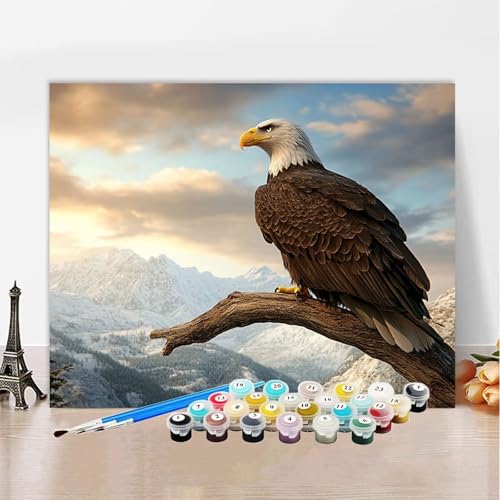 Malen Nach Zahlen Schneeberg Malen Nach Zahlen Erwachsene Adler, Paint by Numbers ab 7 Jahre Mädchen - DIY Malen-Nach-Zahlen Erwachsene Bastelset Mit 3 - Pinseln für Wanddeko Geschenk 90x120cm XZ-386 von Zhynfiie