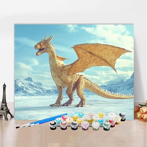 Malen Nach Zahlen Schneeberg Malen Nach Zahlen Erwachsene Drachen, Paint by Numbers ab 7 Jahre Mädchen - DIY Malen-Nach-Zahlen Erwachsene Bastelset Mit 3 Pinseln für Wanddeko Geschenk 90x120cm XZ-400 von Zhynfiie