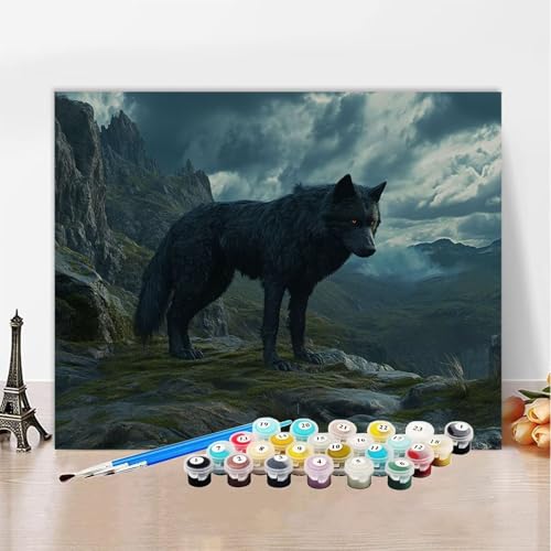 Malen Nach Zahlen Tier Malen Nach Zahlen Erwachsene Wolf, Paint by Numbers ab 7 Jahre Mädchen - DIY Malen-Nach-Zahlen Erwachsene Mit Pinsel, Bastelset Erwachsene für Wanddeko Geschenk 60x90cm XZ-424 von Zhynfiie