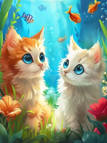 5D Diamond Painting Tier Diamant Painting Bilder, Katze Diamond Painting Erwachsene Kinder DIY Stickerei Kreuzstich Basteln Diamond Painting Klein 40x50cm, Wand Zimmer Deko Aesthetic Geschenk B-8 von Zhyolei