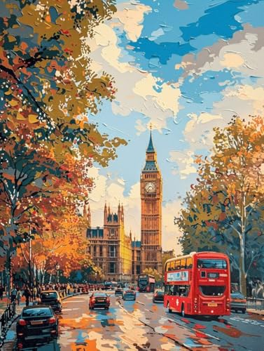 Big Ben Diamond Painting Stadt Diamond Painting Erwachsene Anfänger DIY 5D Vollbohrer Kristall Stickerei Kreuzstich Bilder Bastelset mit Vollständigem Zubehörm, Home Wand Deko Geschenke 80x110cm -48g2 von Zhyolei