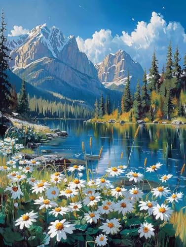 Blume Diamond Painting Landschaft Diamond Painting Erwachsene Anfänger DIY 5D Vollbohrer Kristall Stickerei Kreuzstich Bilder Bastelset mit Vollständigem Zubehörm für Home Wand Deko 60x80cm -31e0 von Zhyolei