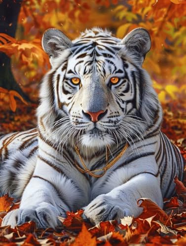 DIY 5D Diamond Painting Herbst, Diamond Painting Erwachsene Klein 50x70cm Tiger Diamant Painting Bilder Kinder Stickerei Kreuzstich Basteln Painting Set, Wand Zimmer Deko Geschenke für Damen C-W von Zhyolei