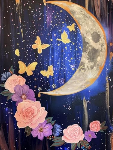 DIY 5D Diamond Painting Mond, Diamond Painting Erwachsene Klein 50x70cm Schmetterling Diamant Painting Bilder Kinder Stickerei Kreuzstich Basteln Painting Set, Wand Zimmer Deko Geschenke für Damen T-A von Zhyolei