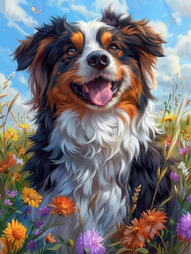 Diamond Painting Hund Diamond Painting Bilder, Blume Diamond Painting Erwachsene Kinder DIY 5D Kristall Stickerei Kreuzstich Diamant Painting Set, Wandzimmer Deko Schlafzimmer Geschenk 30X40CM -As58 von Zhyolei