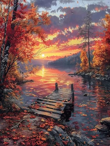 Diamond Painting Landschaft Diamond Painting Bilder, Sonnenuntergang Diamond Painting Erwachsene Kinder DIY 5D Kristall Strass Stickerei Kreuzstich Diamant Painting Set, Wandzimmer Deko 30X40CM -Ts90 von Zhyolei