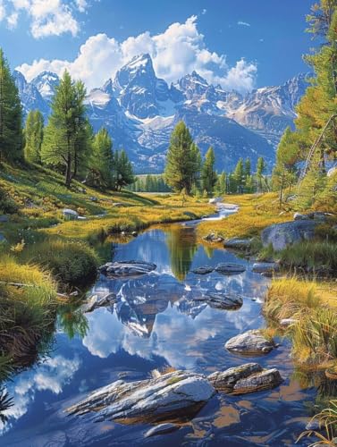 Landschaft Diamond Painting Fluss Diamond Painting Erwachsene Anfänger DIY 5D Vollbohrer Kristall Stickerei Kreuzstich Bilder Bastelset mit Vollständigem Zubehörm für Home Wand Deko 40x50cm -58gT von Zhyolei