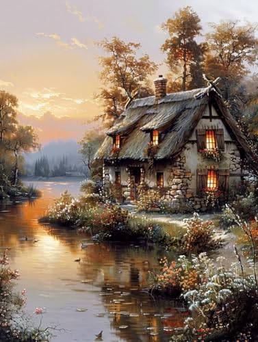 Landschaft Diamond Painting Fluss Diamond Painting Erwachsene Anfänger DIY 5D Vollbohrer Kristall Stickerei Kreuzstich Bilder Bastelset mit Vollständigem Zubehörm für Home Wand Deko 60x80cm -3fE von Zhyolei