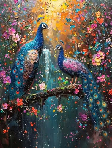 Tier Diamond Painting Pfau Diamond Painting Erwachsene Anfänger DIY 5D Vollbohrer Kristall Stickerei Kreuzstich Bilder Bastelset mit Vollständigem Zubehörm, Home Wand Deko Geschenke 50x70cm -58fO von Zhyolei