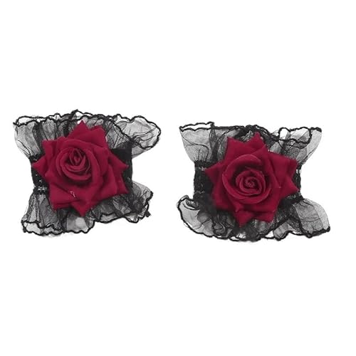 ZiYouao Blumenarmband 1 Satz dunkelgotische rote Rose Armband Blumen Mesh Hand Ornamente gefälschte Ärmel abnehmbare Spitze Armbänder Armbänder Zubehör Boutonniere(Noir) von ZiYouao