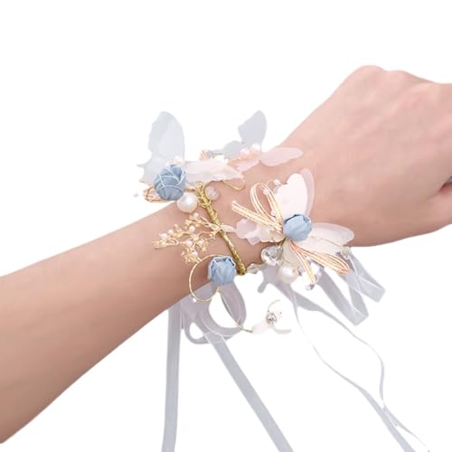 ZiYouao Blumenarmband 2 Stücke Handgelenk Blume Boutonniere(Blue L) von ZiYouao