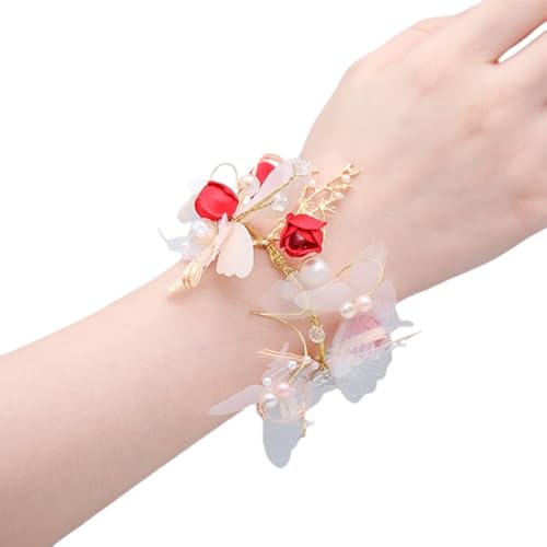 ZiYouao Blumenarmband 2 Stücke Handgelenk Blume Boutonniere(Red L) von ZiYouao