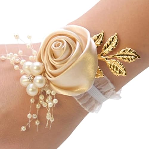 ZiYouao Blumenarmband 2 Stücke Handgelenk Blumen Zubehör Boutonniere(Champagne) von ZiYouao