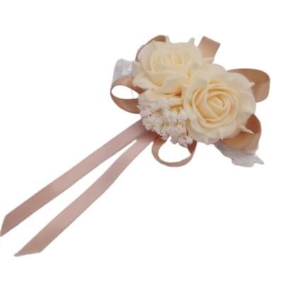 ZiYouao Blumenarmband 3 Stücke Handgelenk Blume Boutonniere(Light-Coffee) von ZiYouao