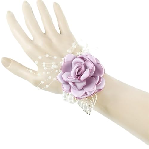 ZiYouao Blumenarmband 3 stücke Brautjungfern Handgelenk Corsage Mädchen Armband Bräutigam Boutonniere Hochzeit Stoff Corsage Boutonniere(Bracelet -Purple) von ZiYouao